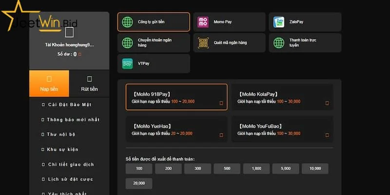 Để có thể nạp tiền vào sàn cược Jeet Win rất đơn giản. 